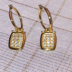 Vintage Liz Claiborne Gold Rhinestone Dangle Pierced Hoop Earrings